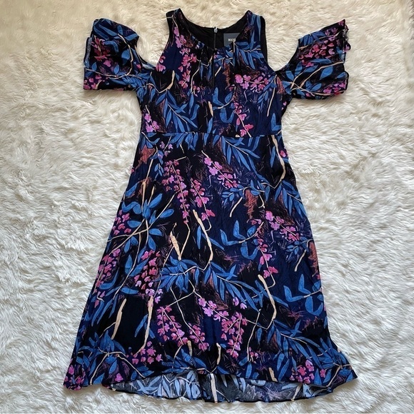 Anthropologie Maeve Dress Elia Open Cold Shoulder Knee Length Floral Tropical 10 - Picture 4 of 12
